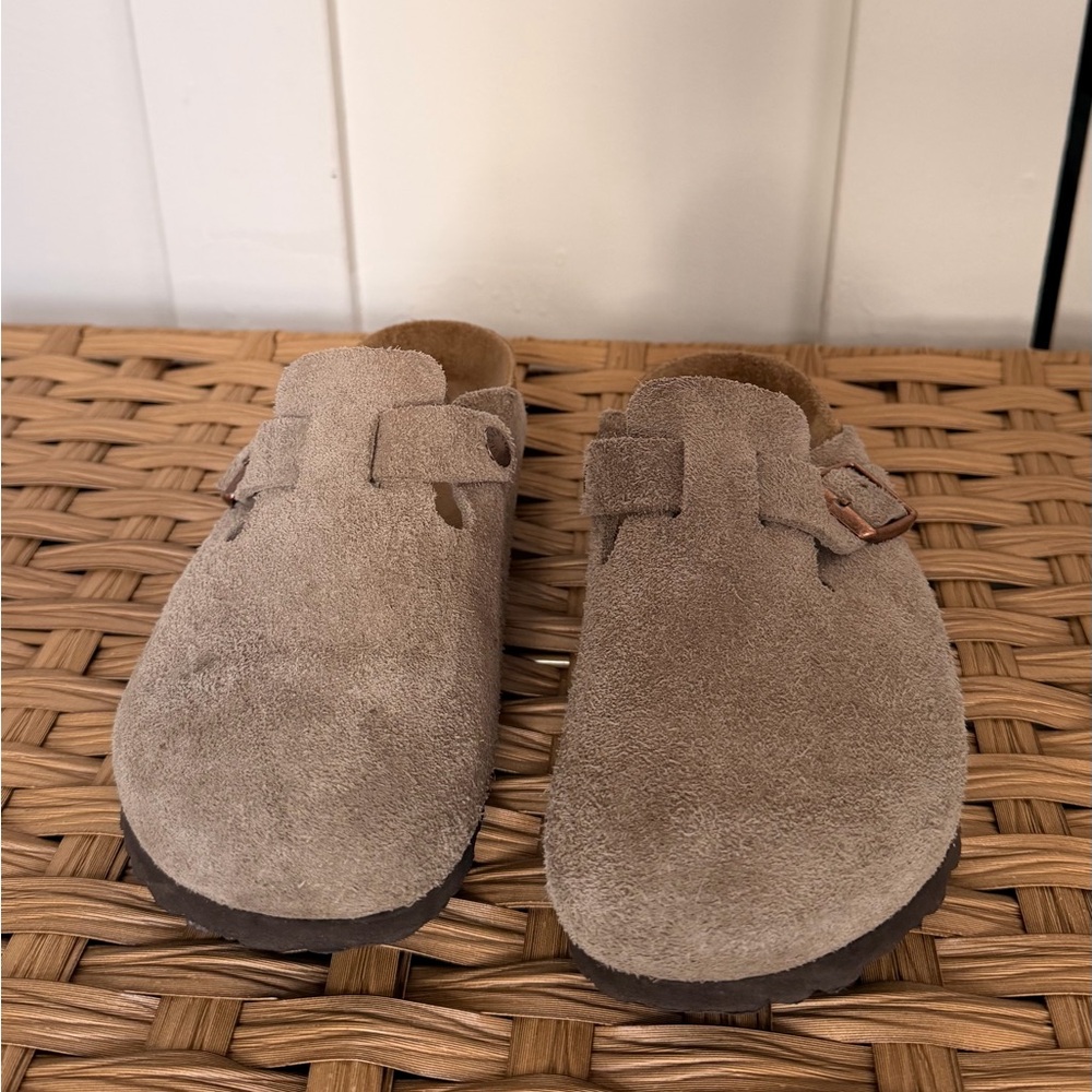Birkenstock Taupe Suede Boston Clogs